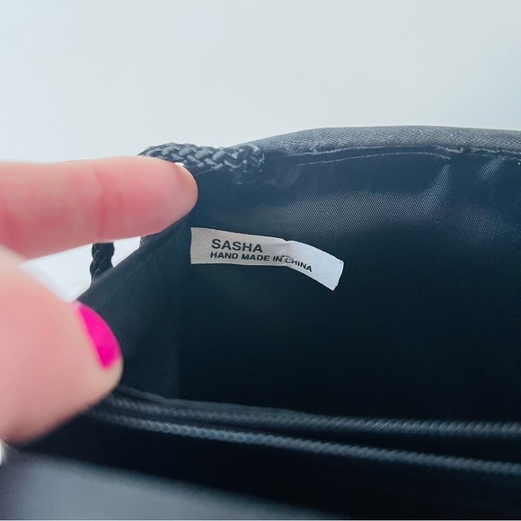 Vintage Velvet Purse Clutch Bag Rhinestone Bling Closure Crossbody Strap Black - Picture 5 of 7